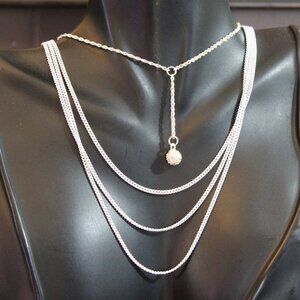 Two Delicate Chain White Silver Tone Rhinestone Necklaces Lot